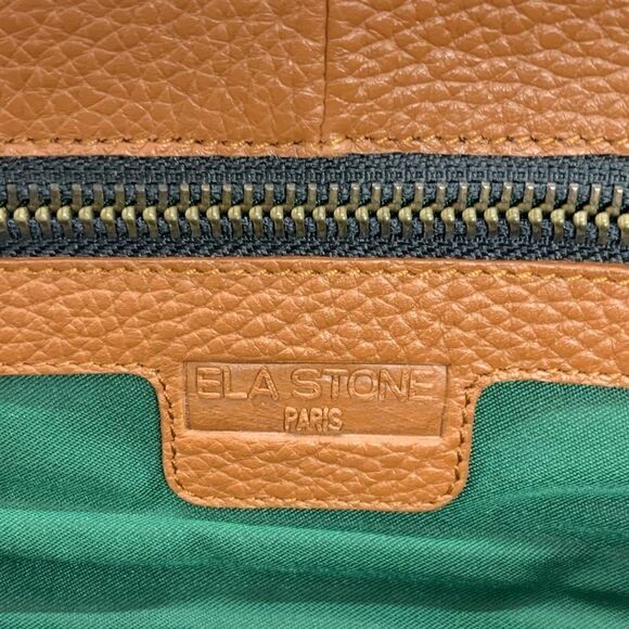 ELA STONE Paris Grained Cognac Leather Clutch - Picture 7 of 11